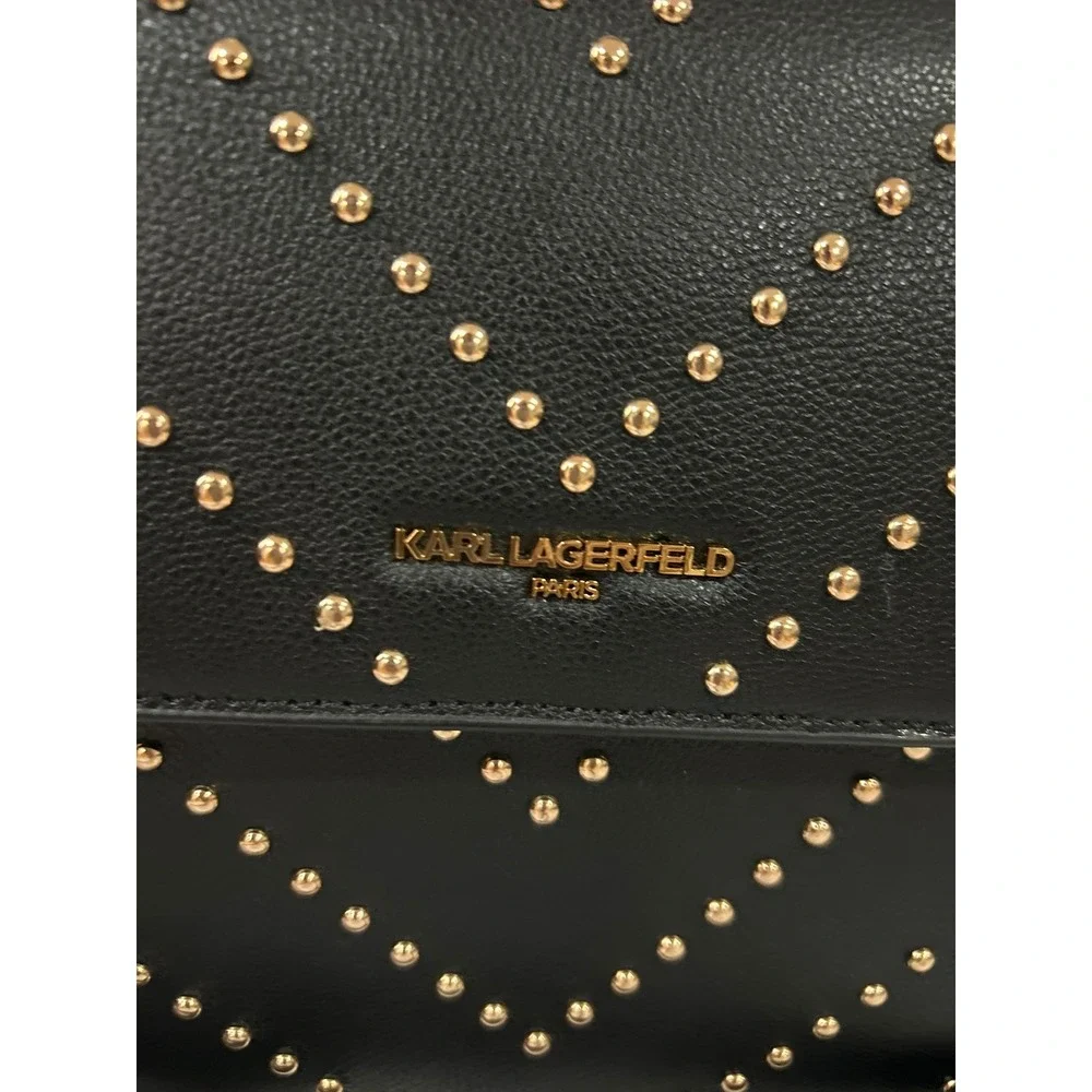 KARL LAGERFELD Paris Black Leather Studded Crossbody Flap Bag‎ - Picture 2 of 12